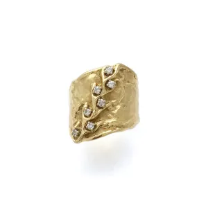 Climbing vine on a fluid band set with diamonds