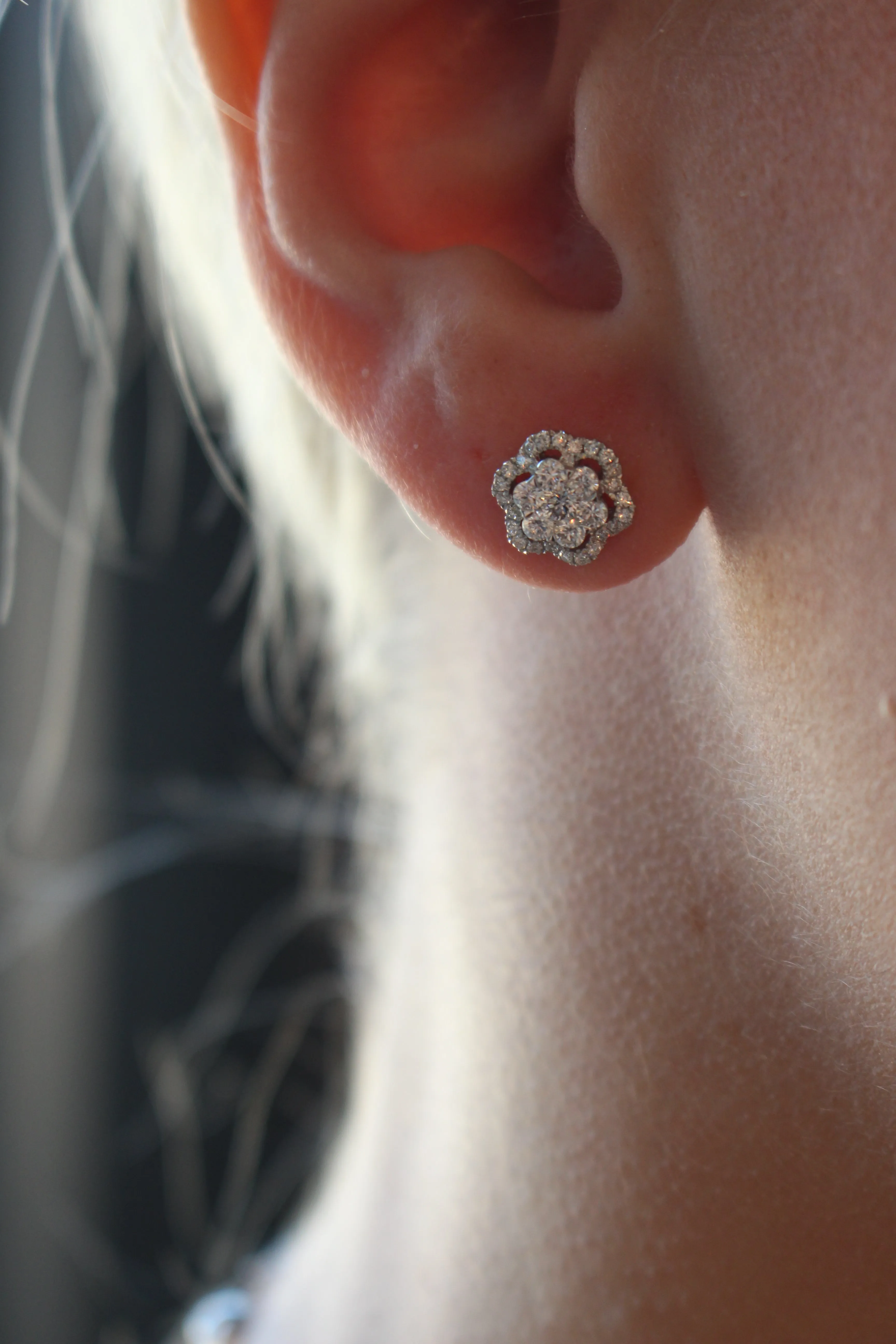 Cluster Flower Halo Diamond Earrings