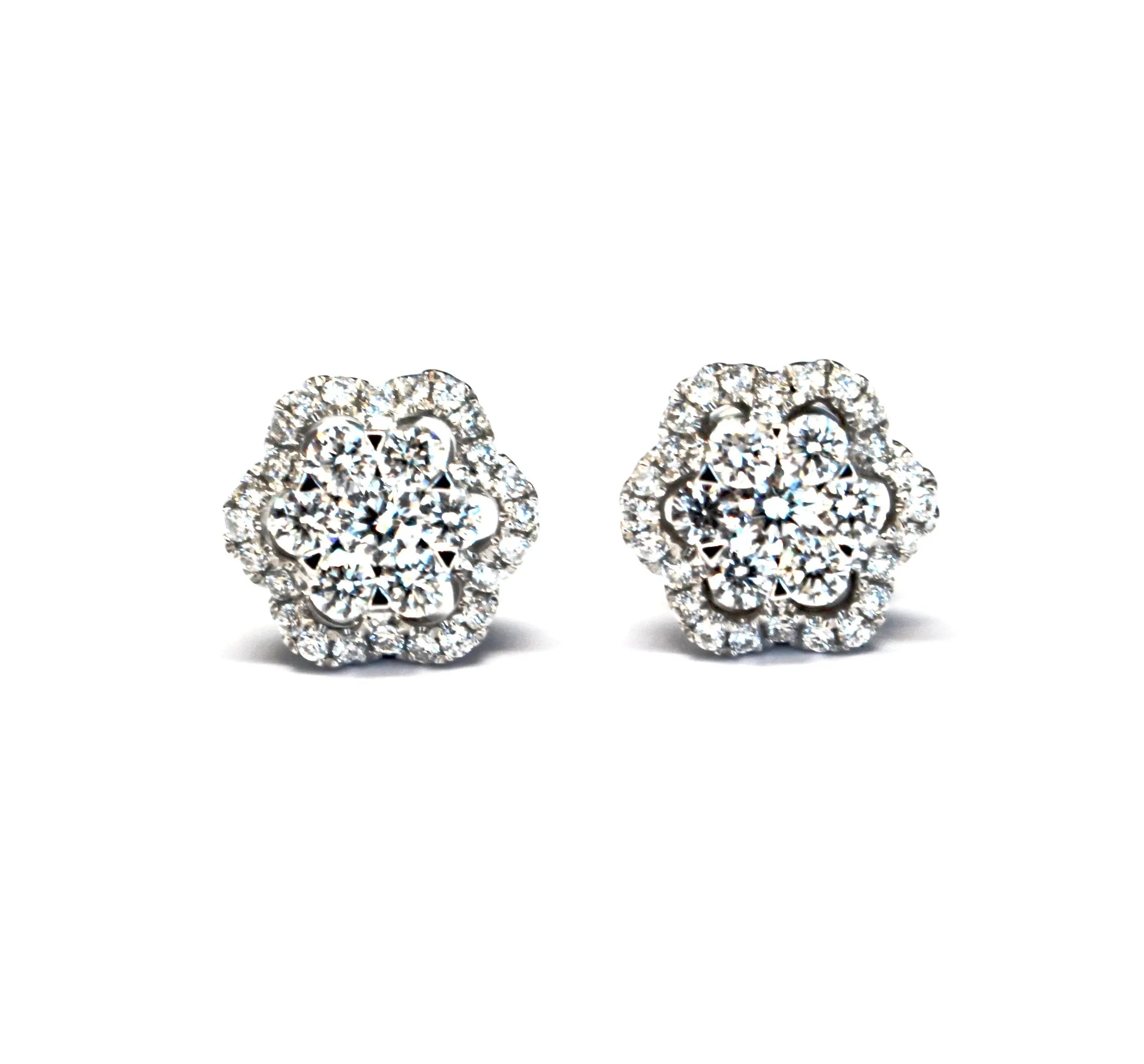 Cluster Flower Halo Diamond Earrings
