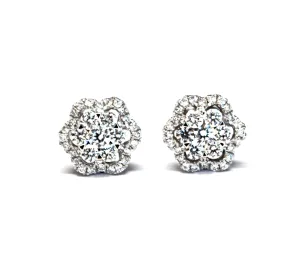 Cluster Flower Halo Diamond Earrings
