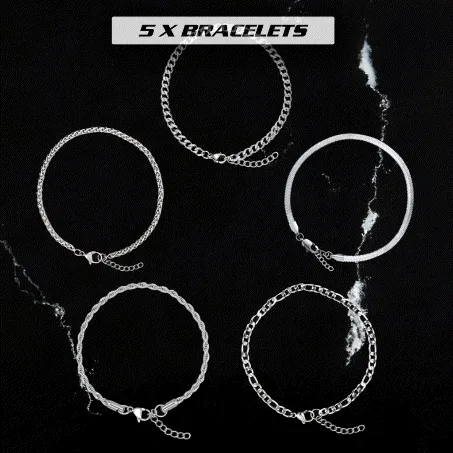 Complete Chain Bracelet Set - Silver