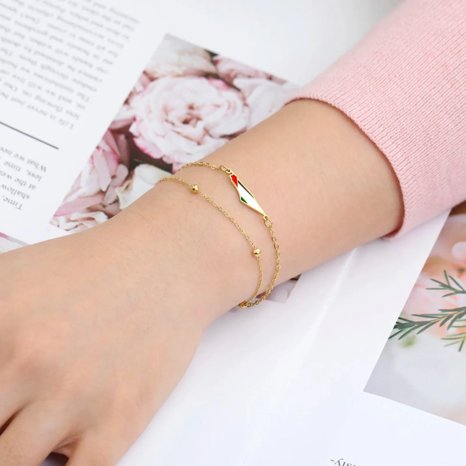 COOLTIME Palestine Map Bracelet Stainless Steel Adjustable Double Layers Chain Women Bracelets Charm Jewelry Wholesale