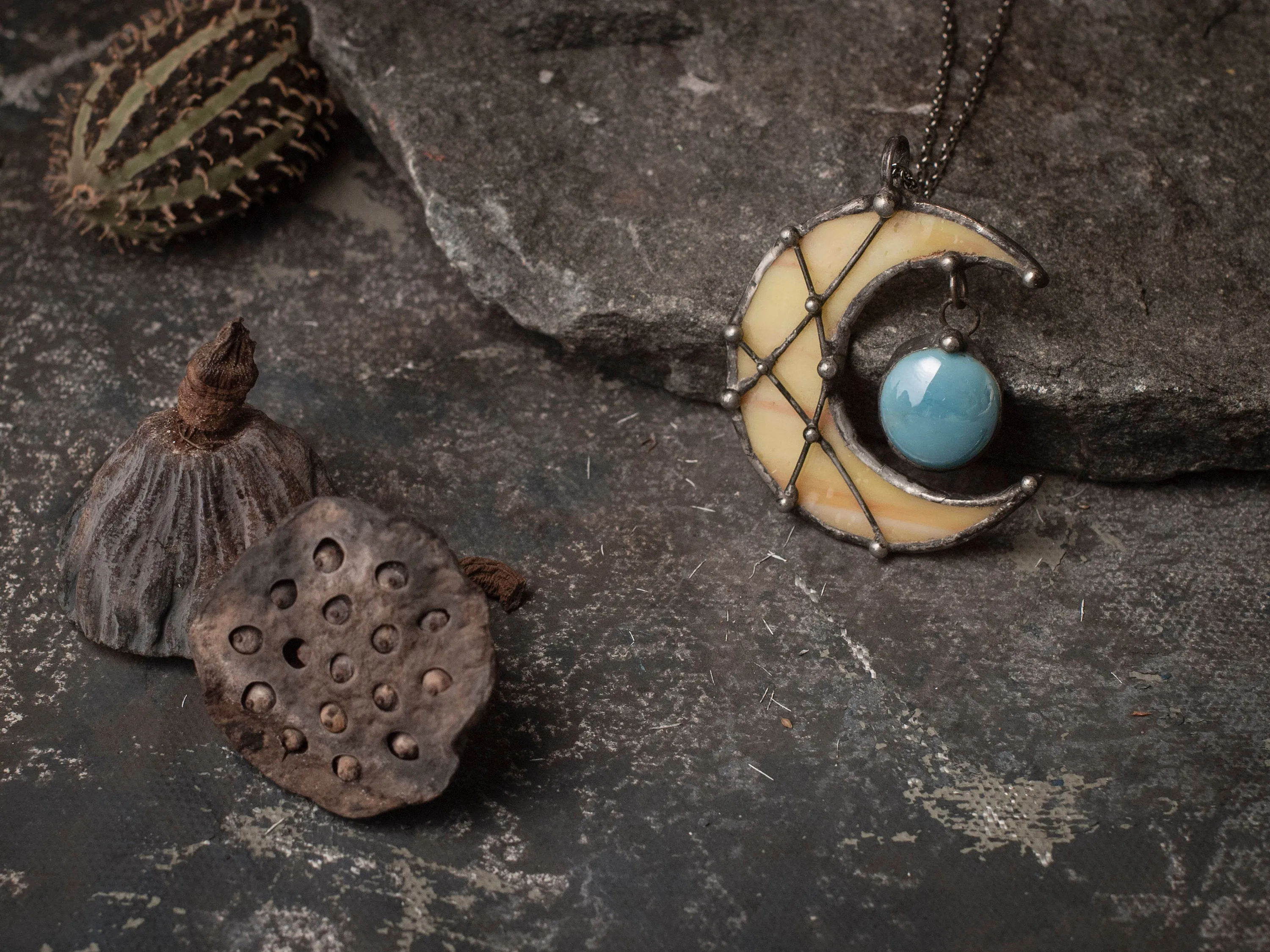 Crescent Yellow Moon with blue drop