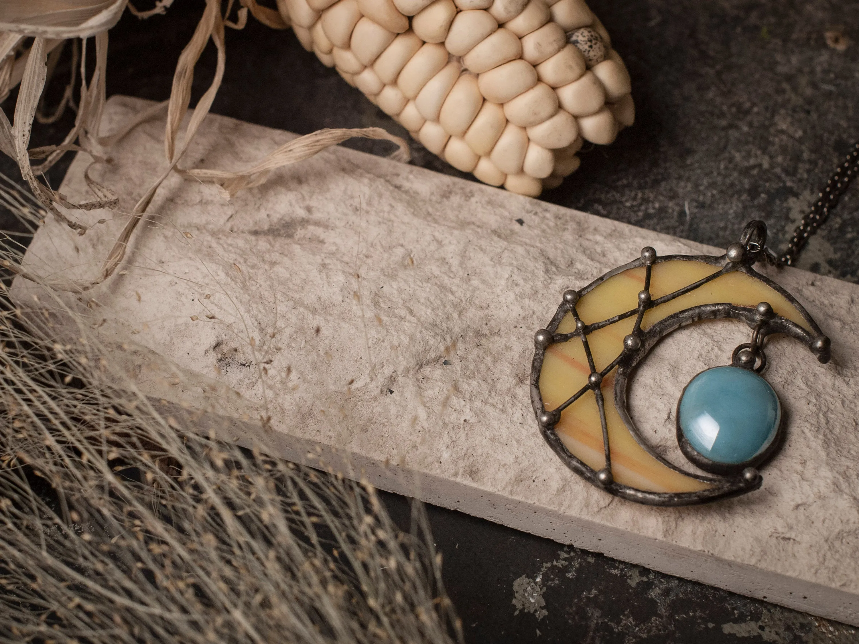 Crescent Yellow Moon with blue drop