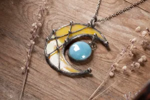 Crescent Yellow Moon with blue drop