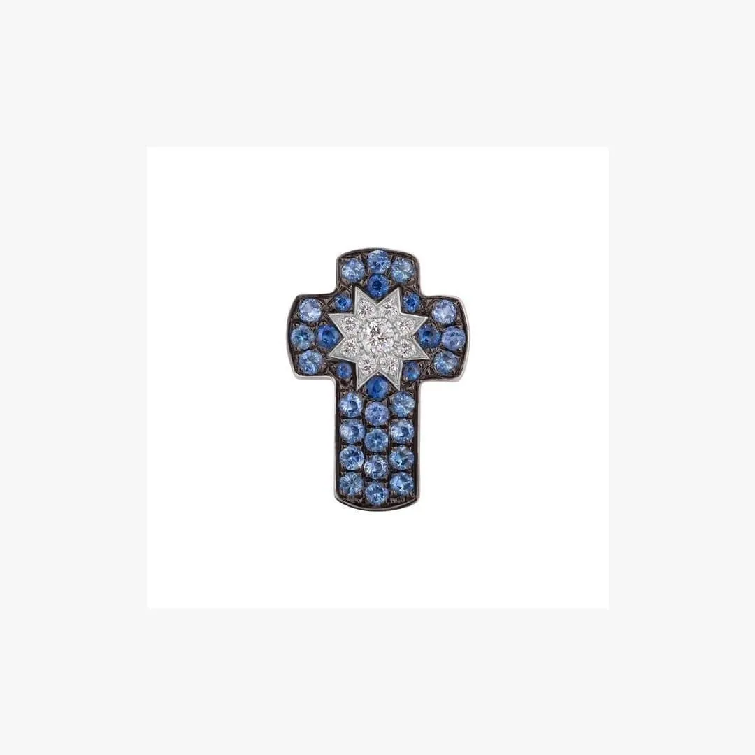 Cross White Gold Star Diamond Sapphire Pendant