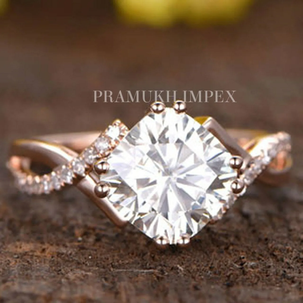Cushion Moissanite Engagement Ring Art Deco unique split shank engagement band Rose Gold Diamond Wedding Ring for women Annniversary Gift