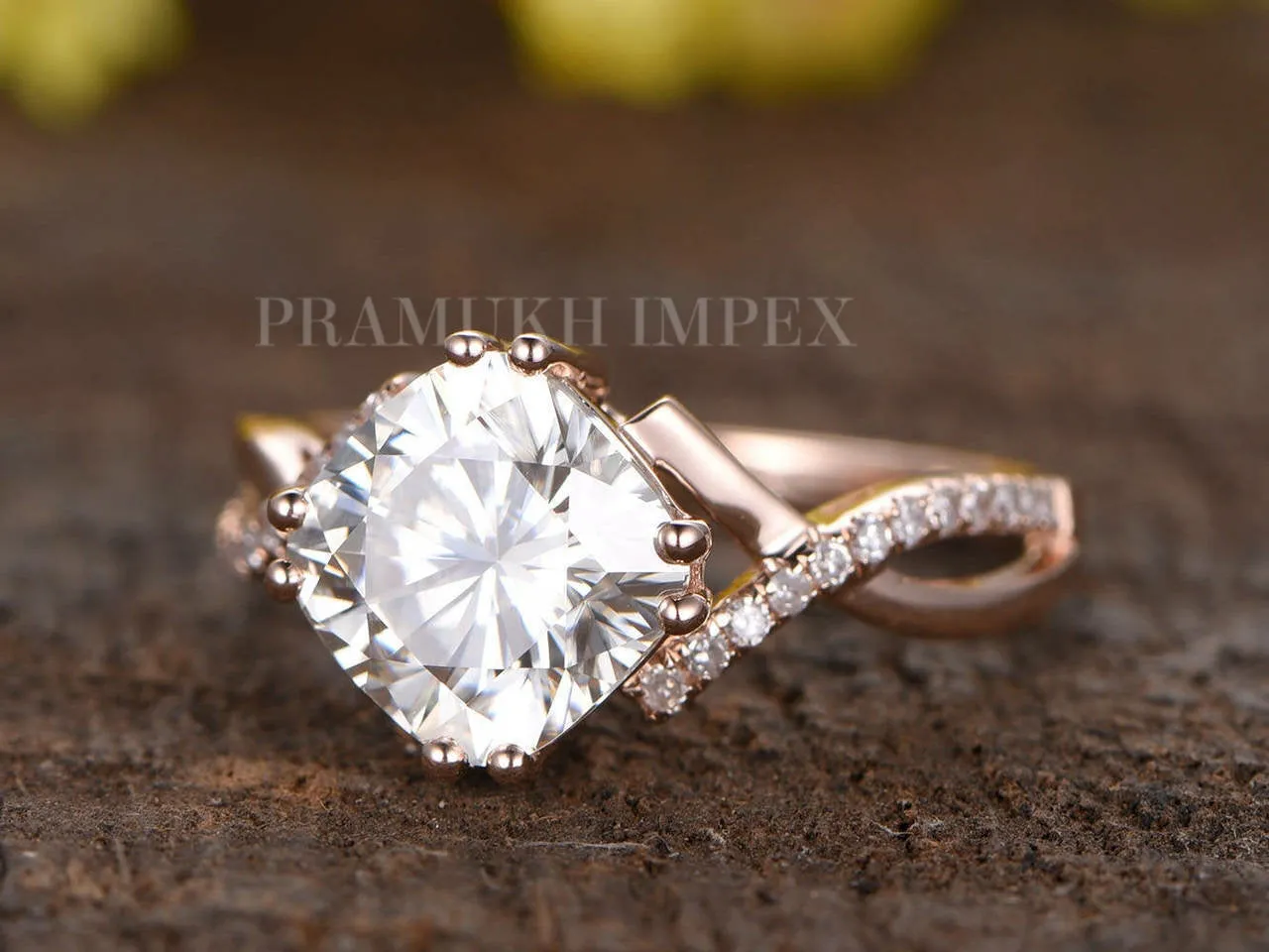 Cushion Moissanite Engagement Ring Art Deco unique split shank engagement band Rose Gold Diamond Wedding Ring for women Annniversary Gift