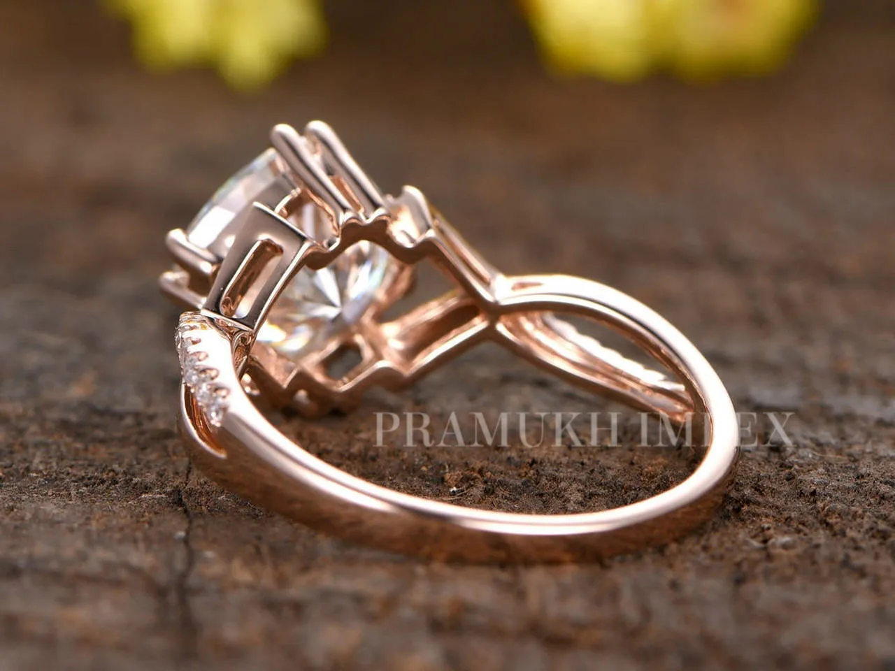 Cushion Moissanite Engagement Ring Art Deco unique split shank engagement band Rose Gold Diamond Wedding Ring for women Annniversary Gift