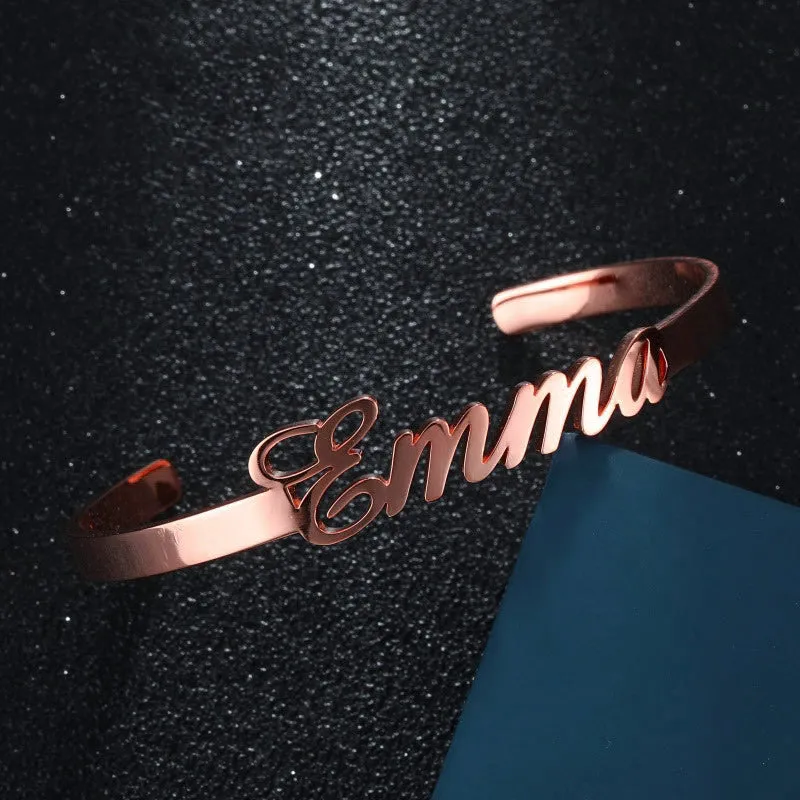 Custom Gold Name Cuff Bangle Bracelet Women Custom Name Bracelets