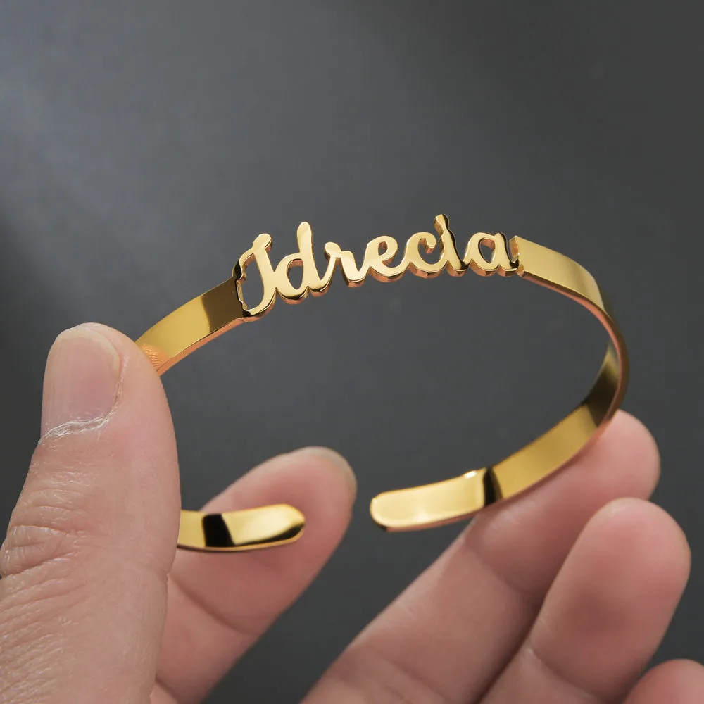 Custom Gold Name Cuff Bangle Bracelet Women Custom Name Bracelets