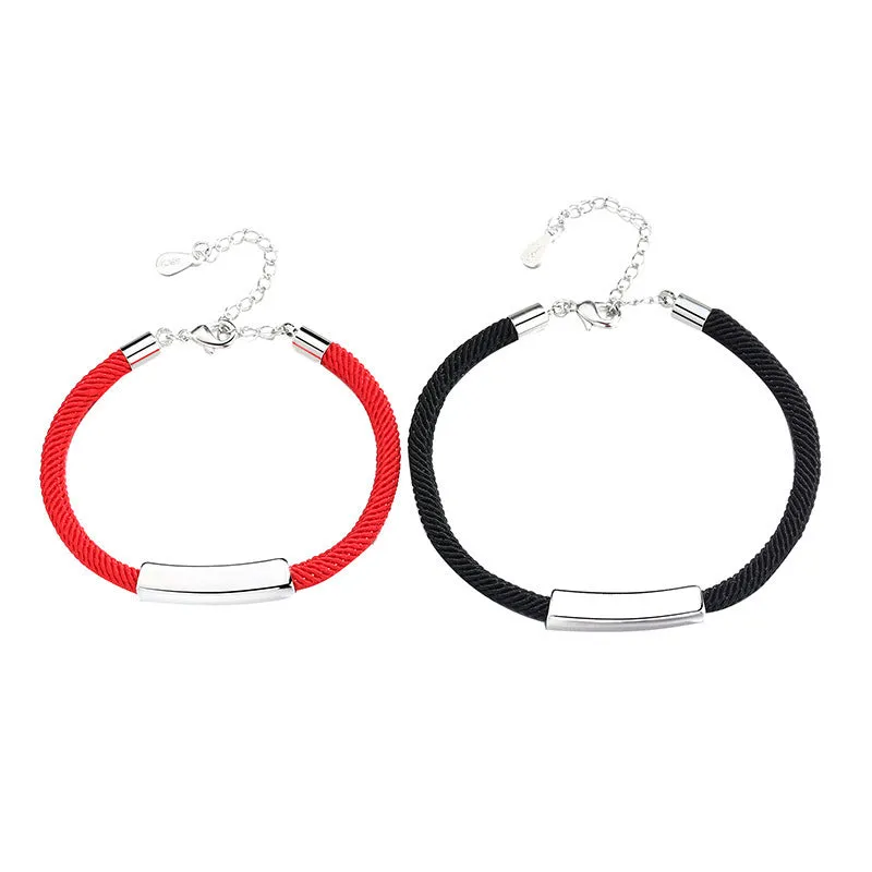 Custom Hand-Woven Couple Bracelets Personalized Black & Red Rope Engraved Ornaments