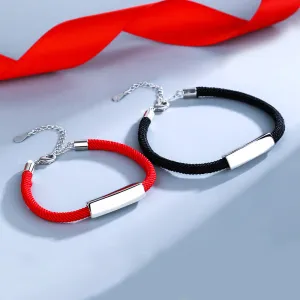 Custom Hand-Woven Couple Bracelets Personalized Black & Red Rope Engraved Ornaments