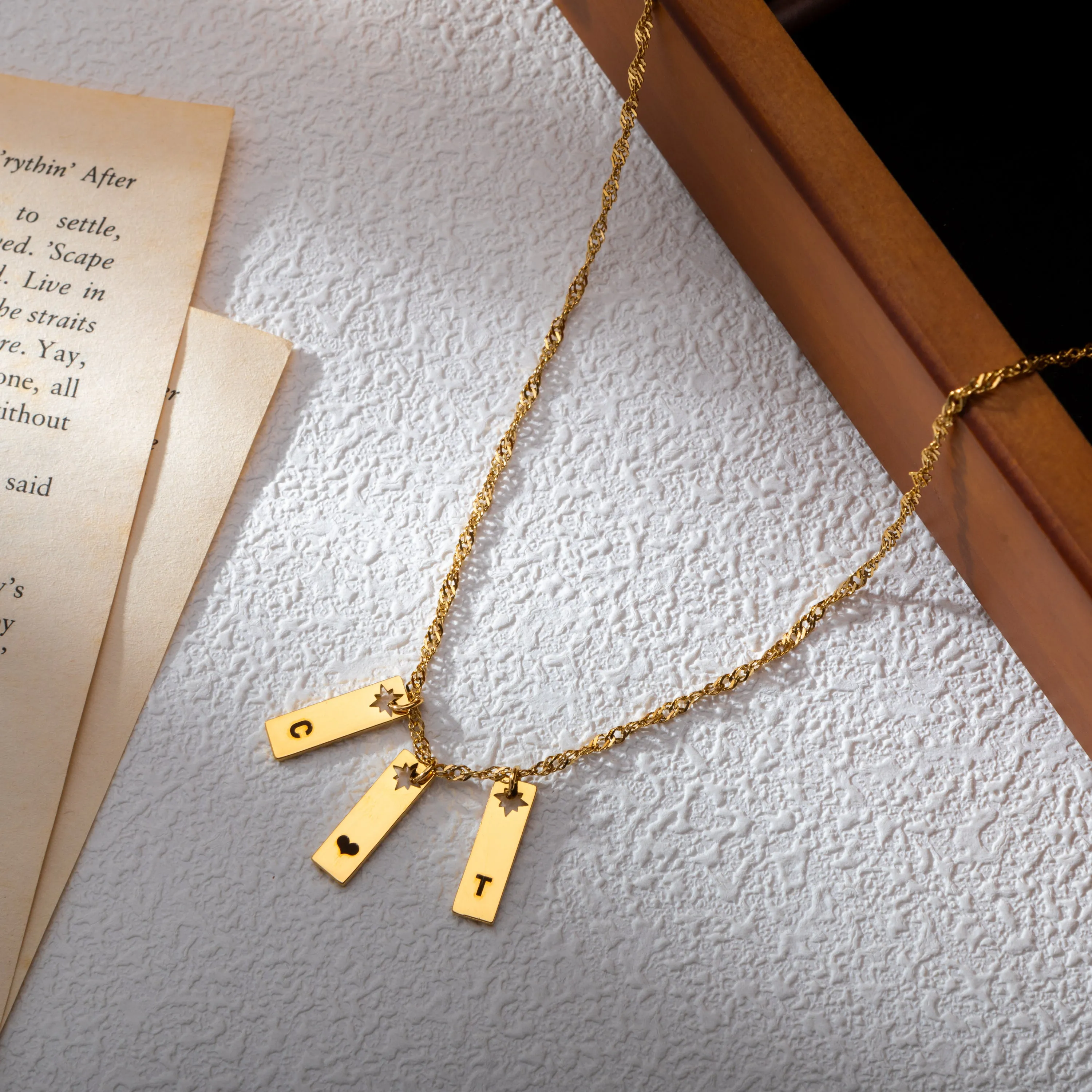 Custom Initial Pendant Necklace with Star Cutout