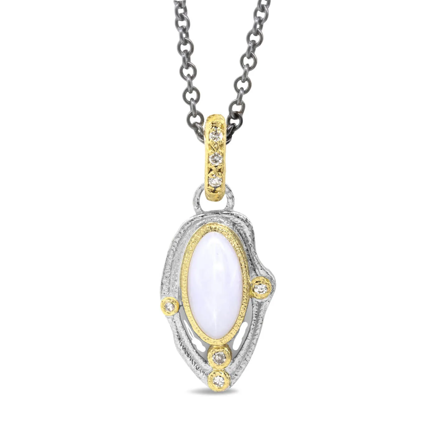 Custom Waterdrop Pendant Necklace with White Star Sapphire