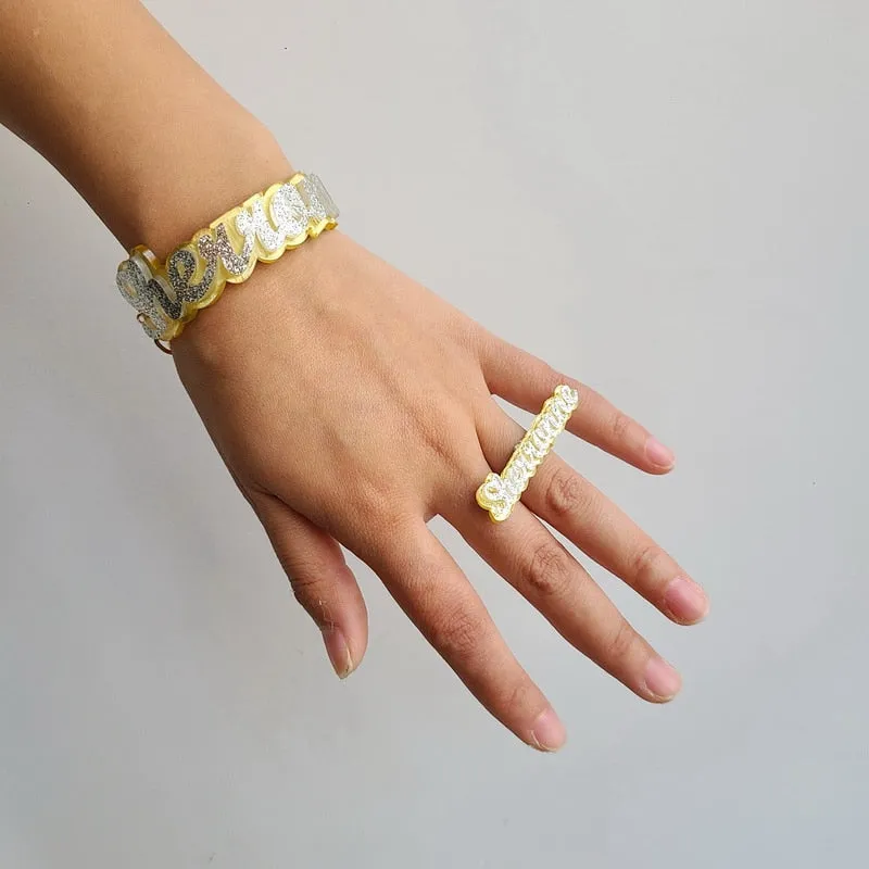 Customize Unique Cuban Chain Custom Name Bracelet bangle ring set