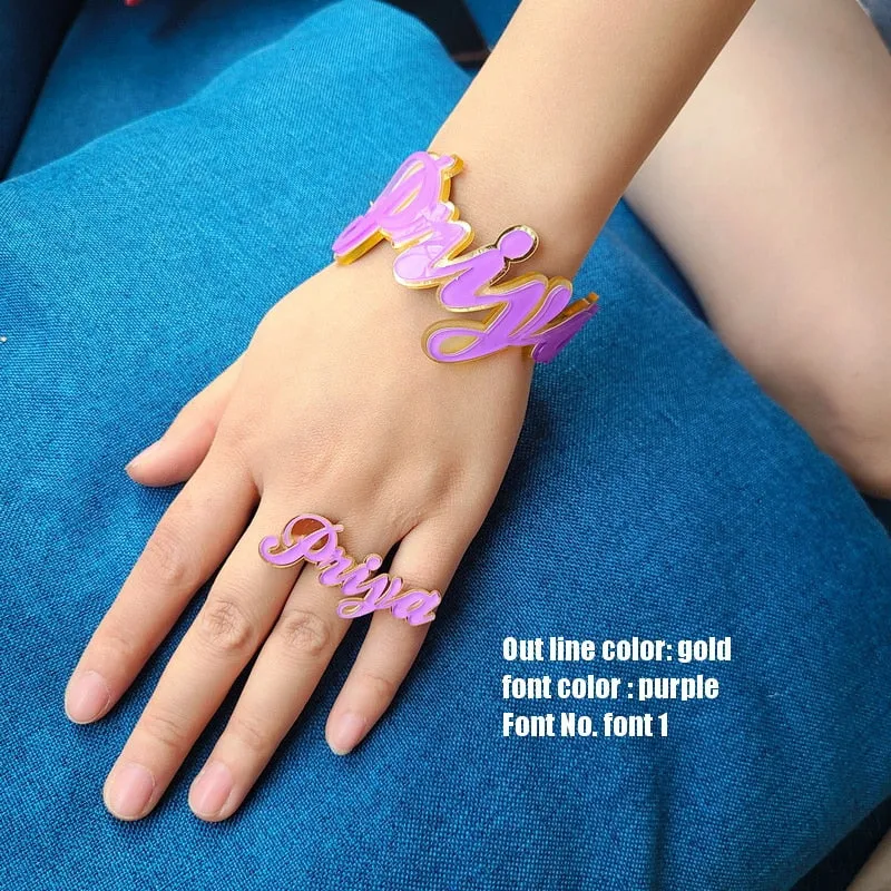 Customize Unique Cuban Chain Custom Name Bracelet bangle ring set