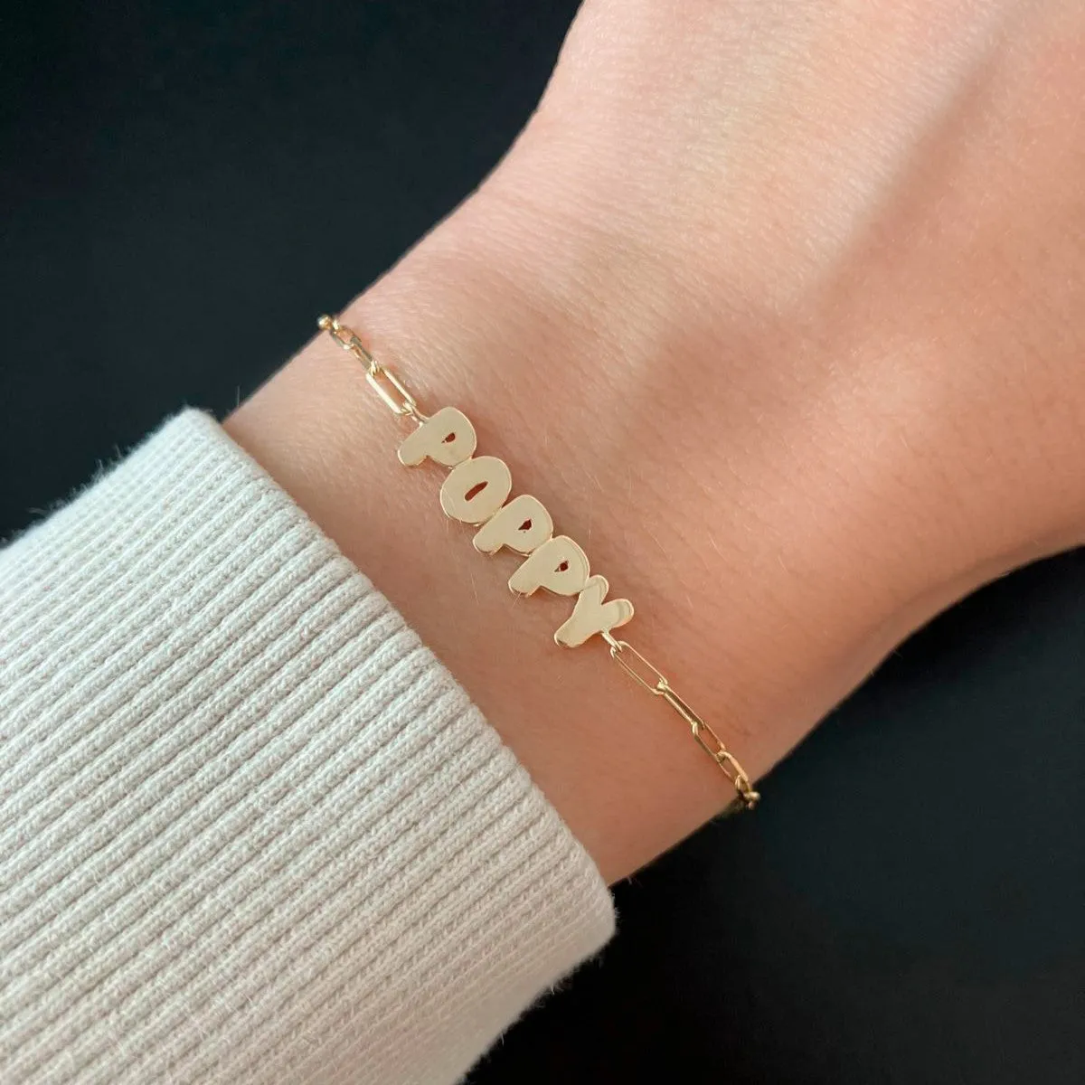 Cutout Name Paperclip Bracelet