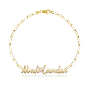 Cutout Two Name Paperclip Bracelet with Charm