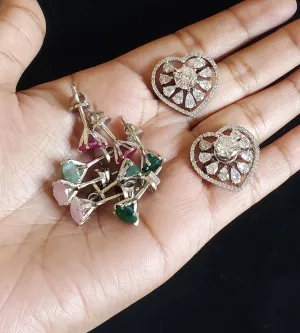 Cz Changeable Stone Earring With Rhodium Plating