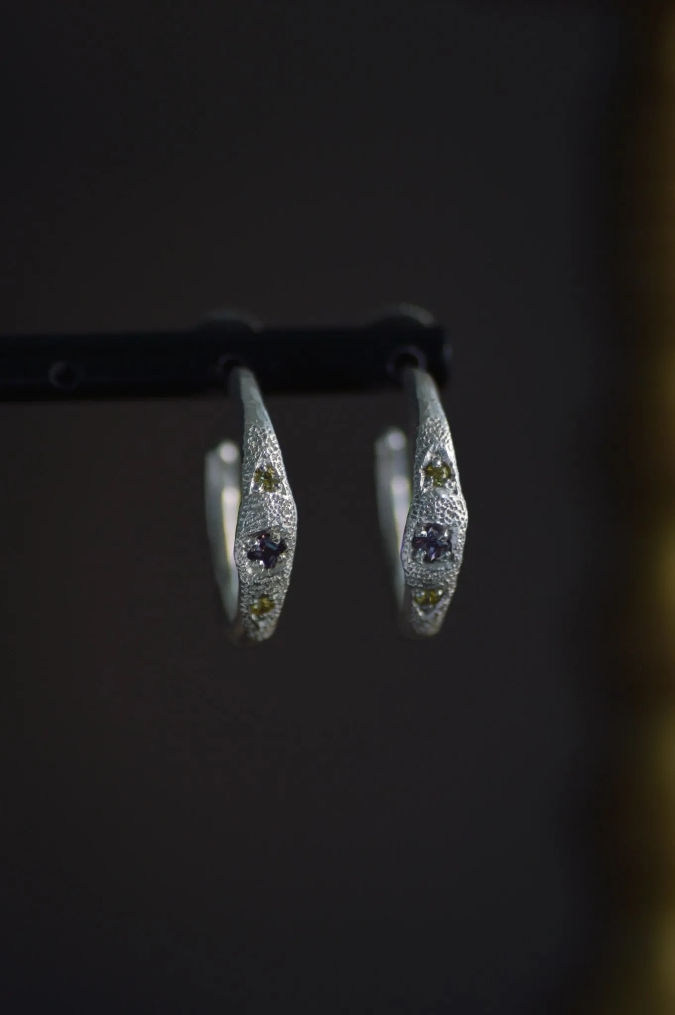 Dancer Sapphire and Garnet Silver Hoop Earrings 1141-4