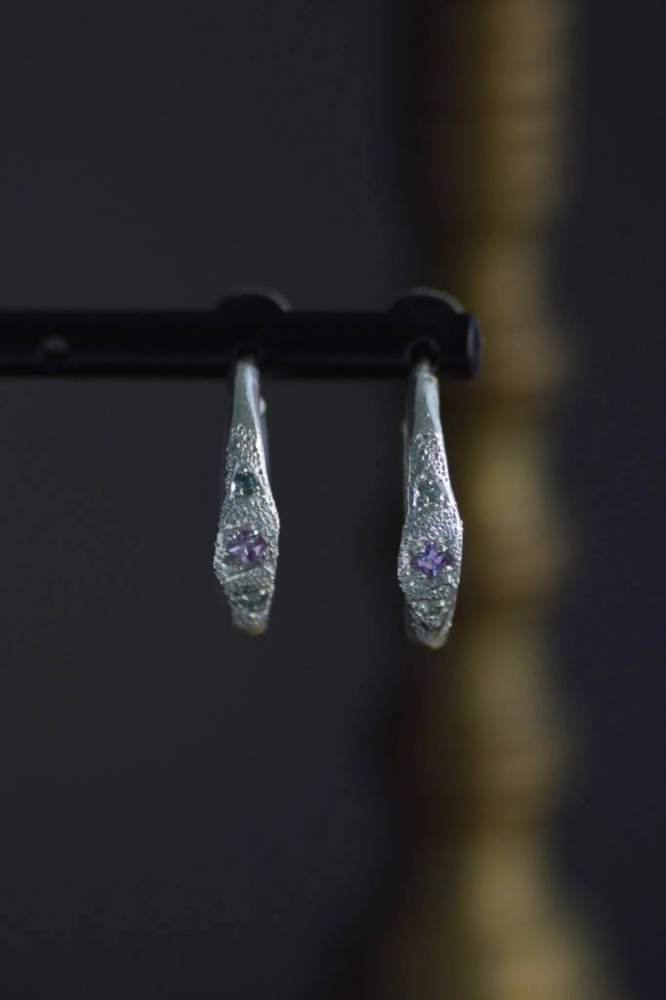 Dancer Sapphire Silver Hoop Earrings 1141-3