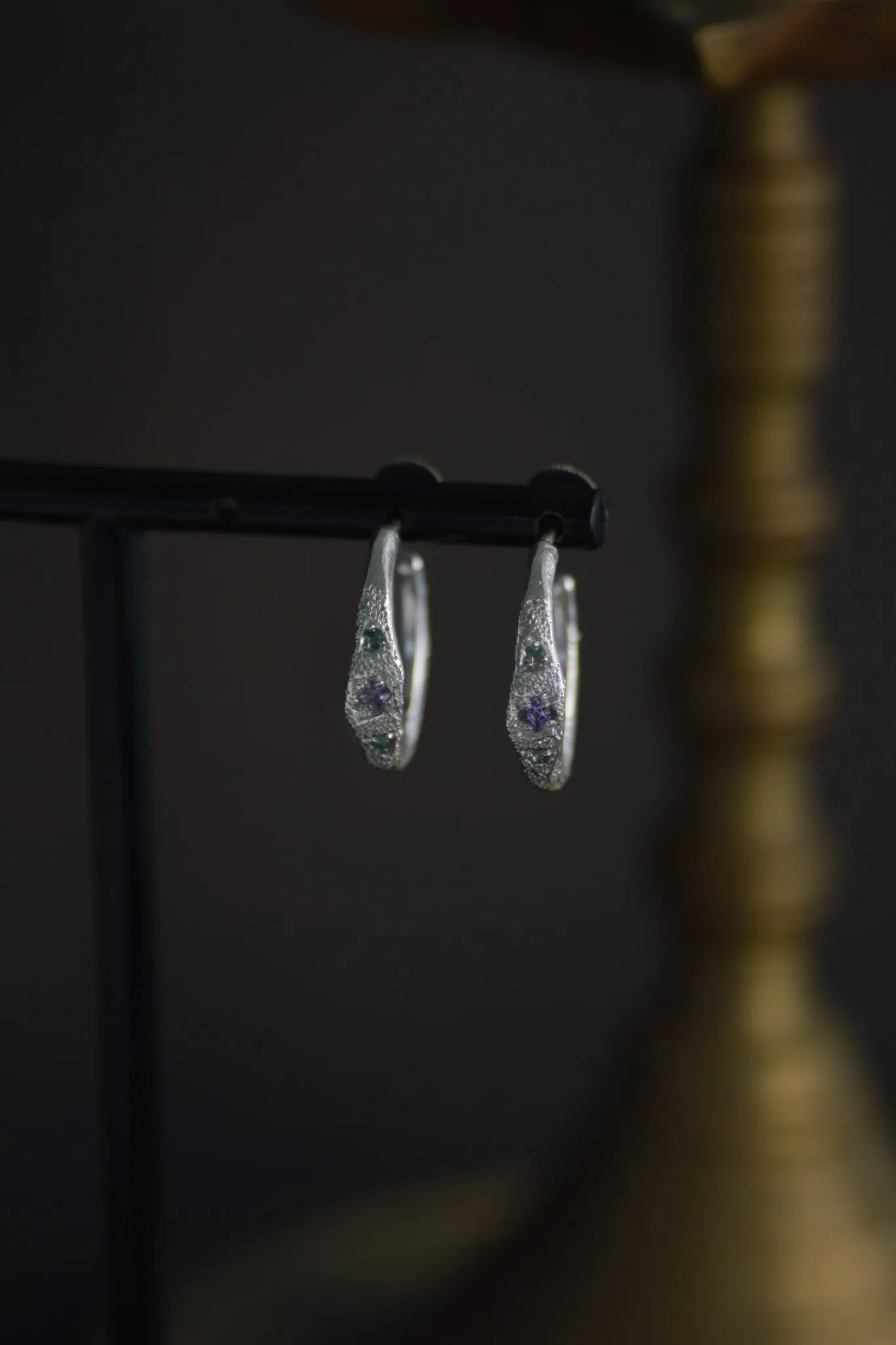 Dancer Sapphire Silver Hoop Earrings 1141-3