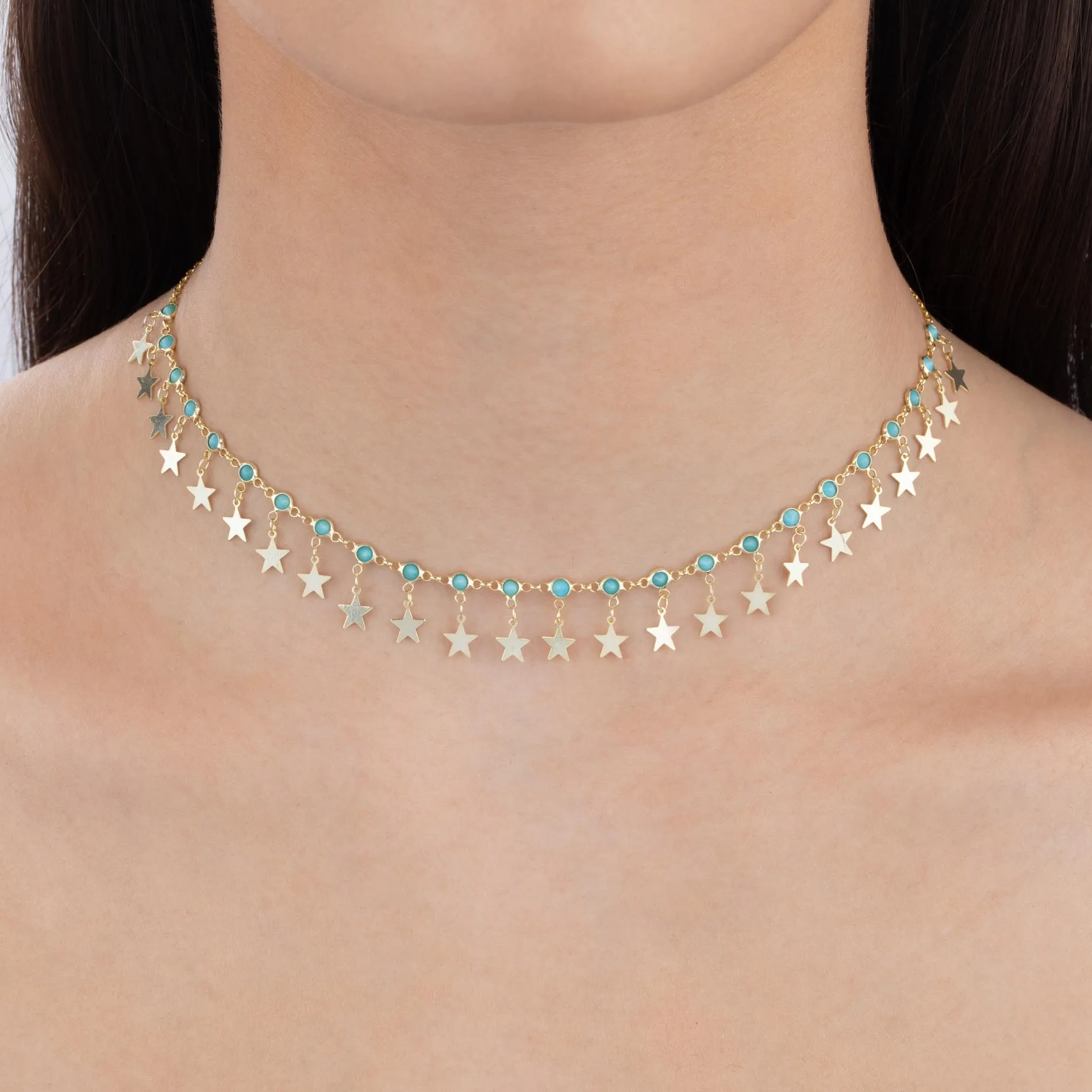 Dangling Star X Turquoise Bezel Choker