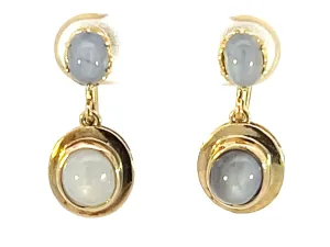 Dangly Star Sapphire Stud Drop Earrings 14k Yellow Gold