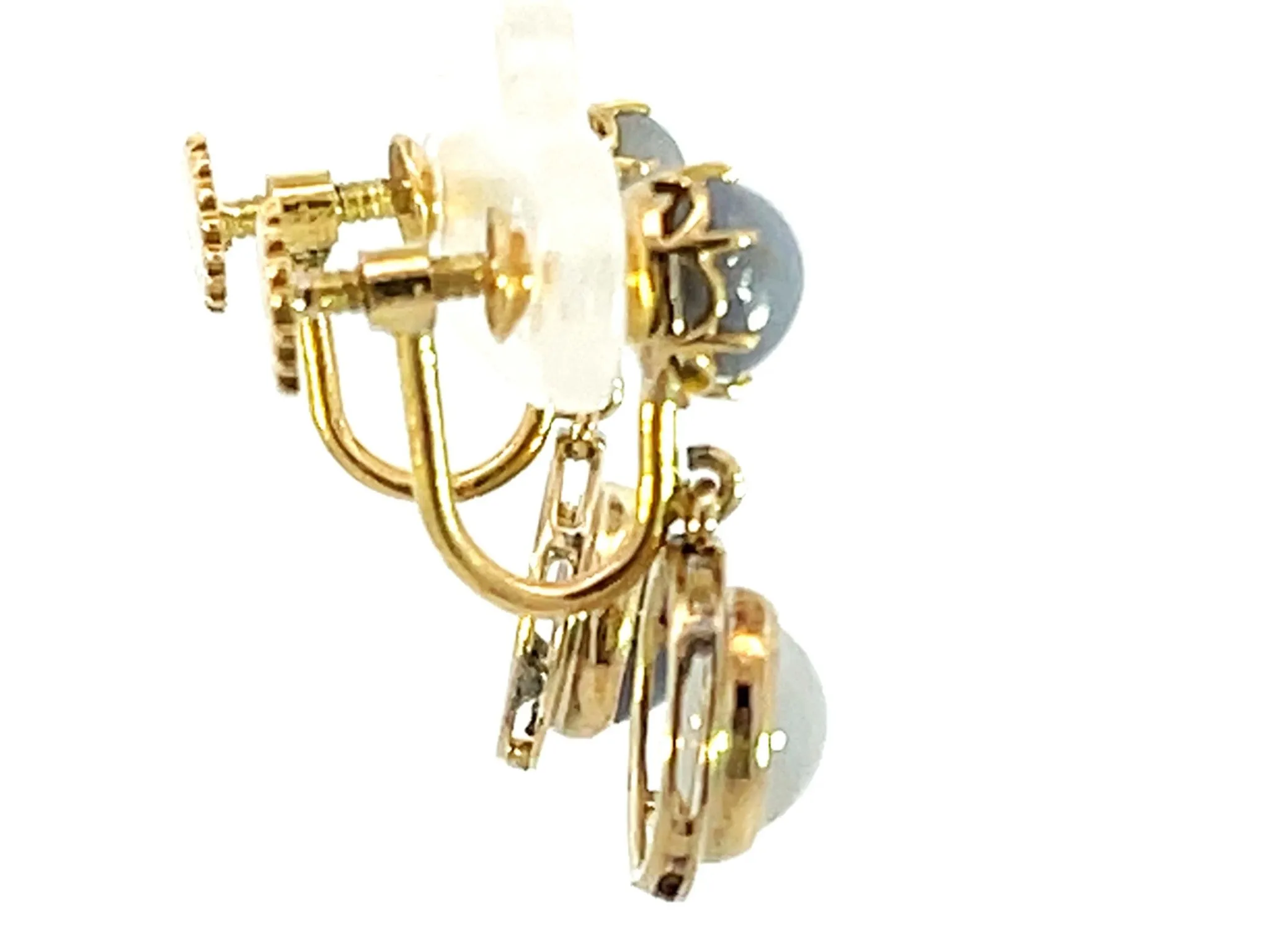Dangly Star Sapphire Stud Drop Earrings 14k Yellow Gold