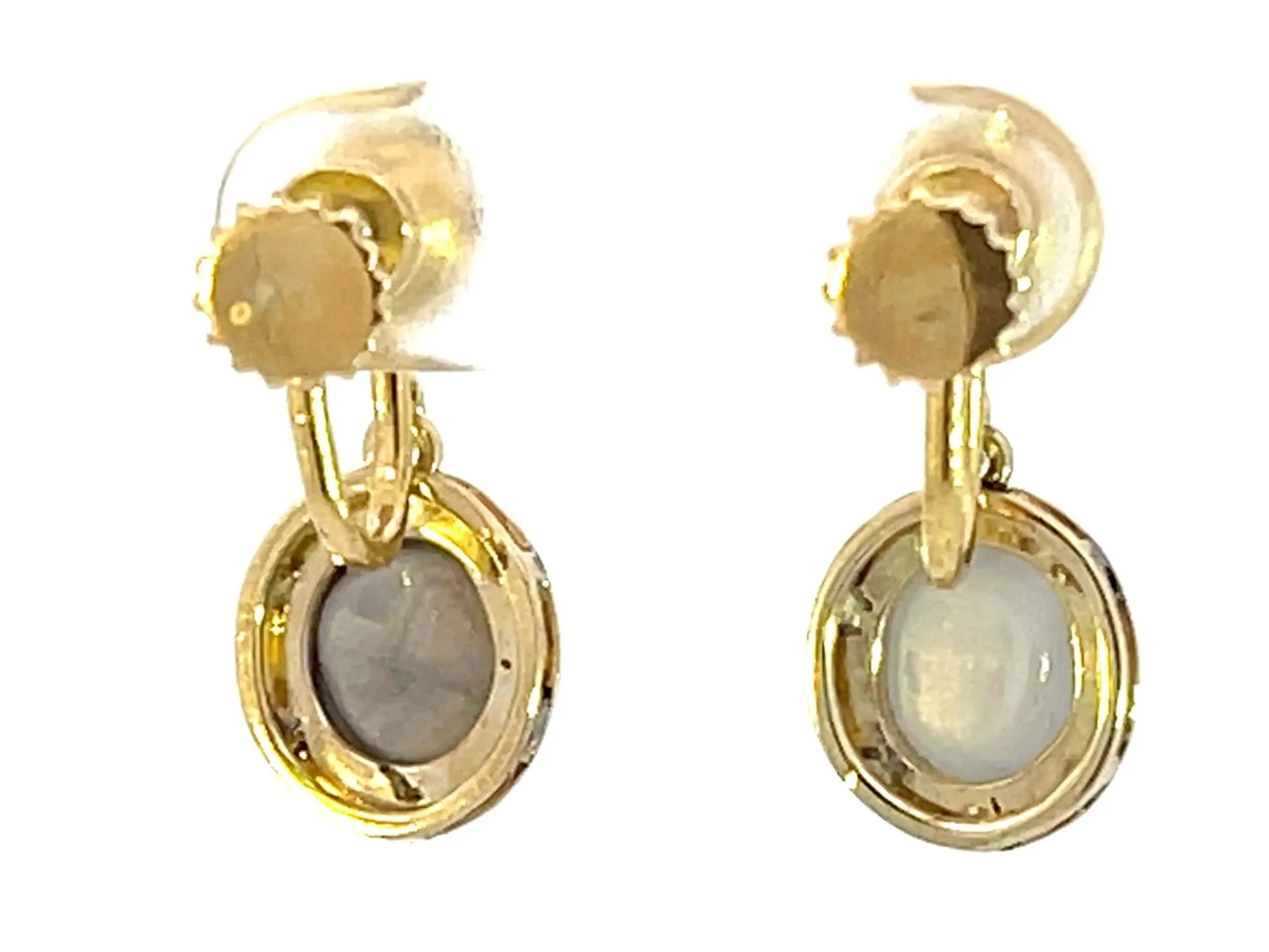 Dangly Star Sapphire Stud Drop Earrings 14k Yellow Gold