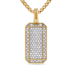 Deco Tag in 18K Yellow Gold with Diamonds, 27mm