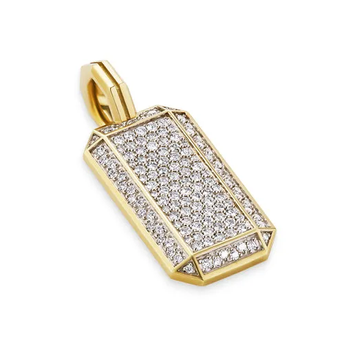 Deco Tag in 18K Yellow Gold with Diamonds, 27mm