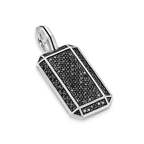 Deco Tag in Sterling Silver with Black Diamonds, 27mm