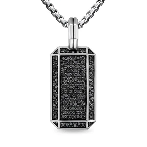 Deco Tag in Sterling Silver with Black Diamonds, 27mm