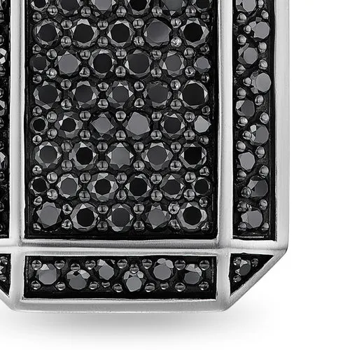 Deco Tag in Sterling Silver with Black Diamonds, 27mm