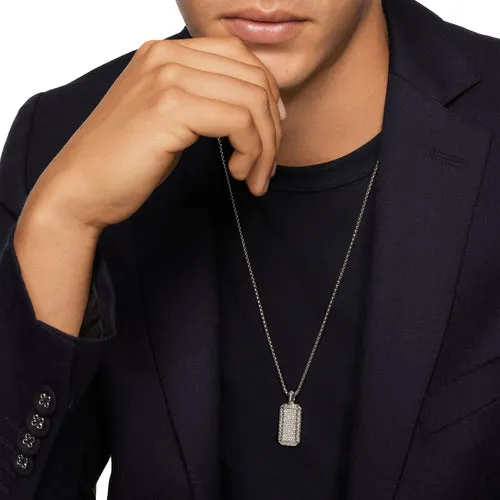 Deco Tag in Sterling Silver with Diamonds, 27mm