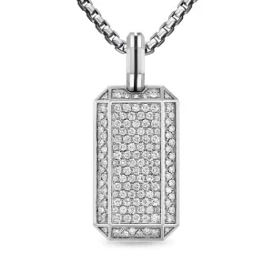 Deco Tag in Sterling Silver with Diamonds, 27mm