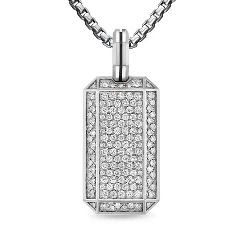 Deco Tag in Sterling Silver with Diamonds, 27mm