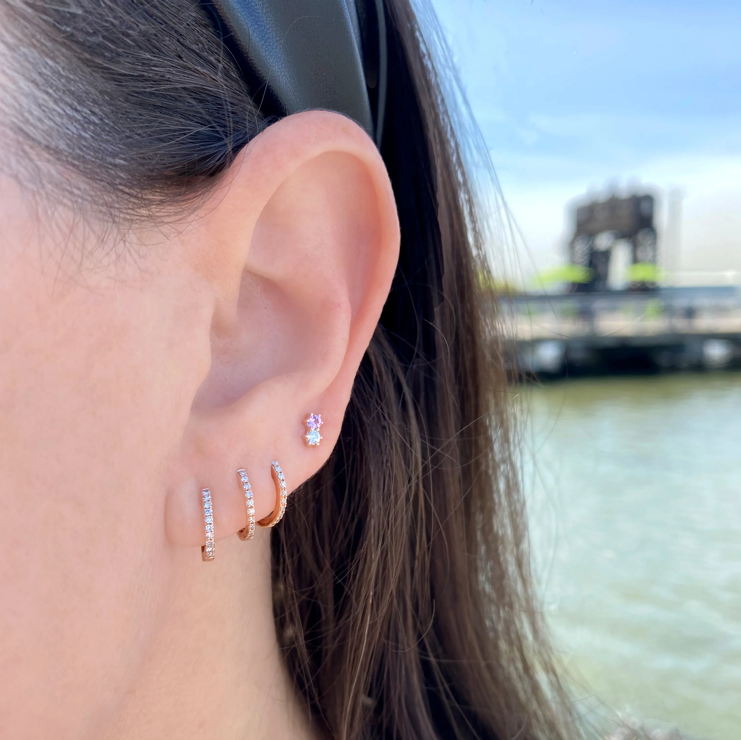 Diamond & Sapphire Duo Stud Earring