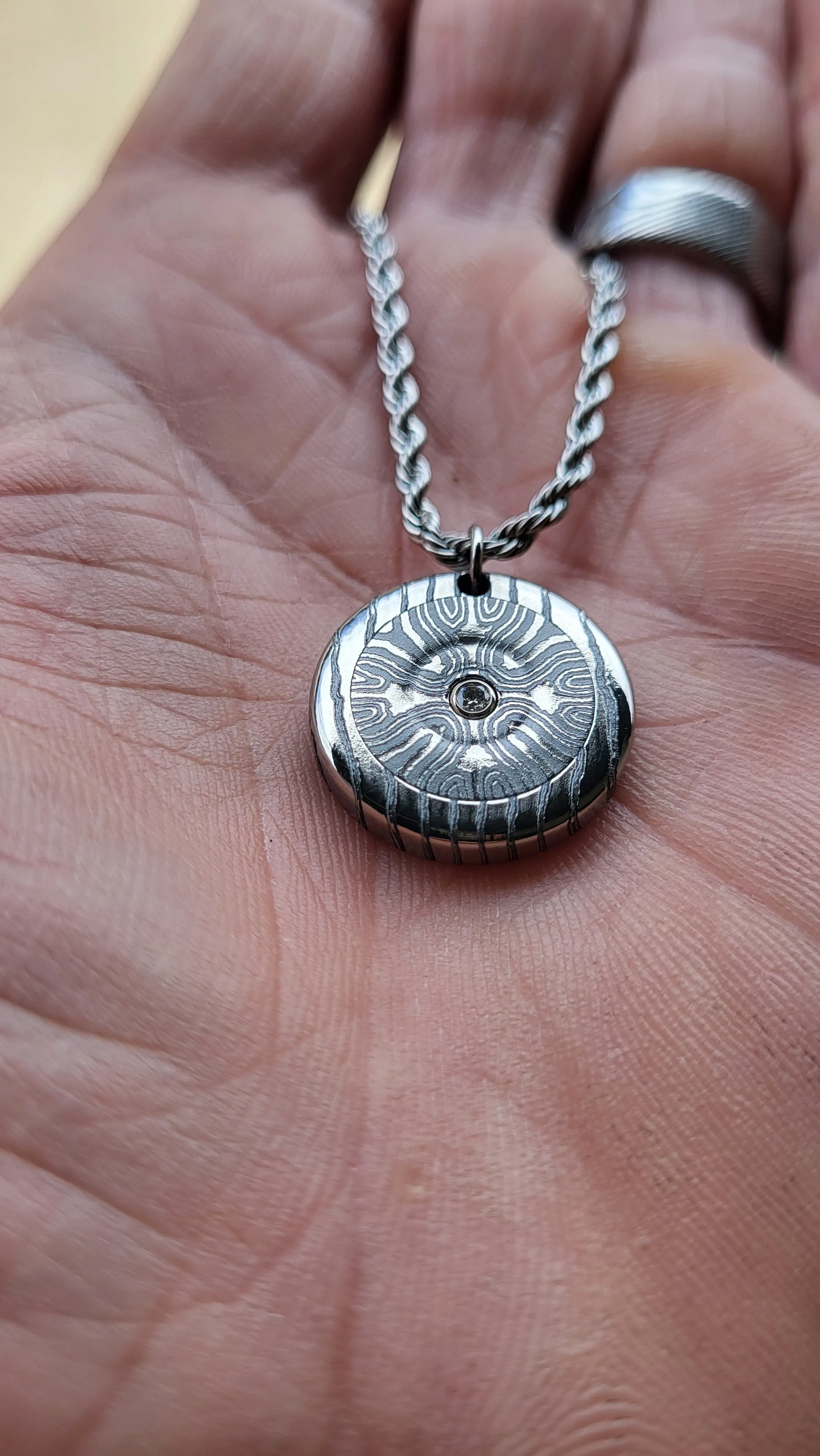Diamond and Timascus pendant, Niobium Zirconium diamond necklace