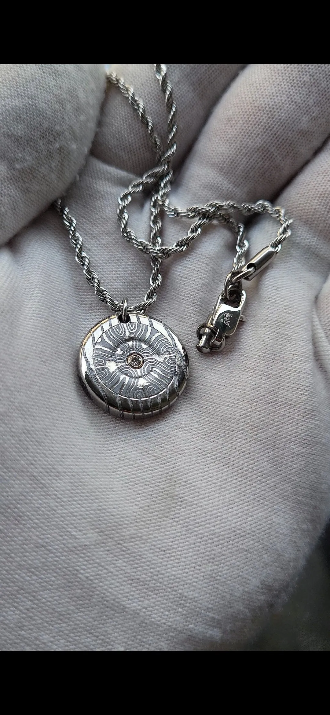Diamond and Timascus pendant, Niobium Zirconium diamond necklace