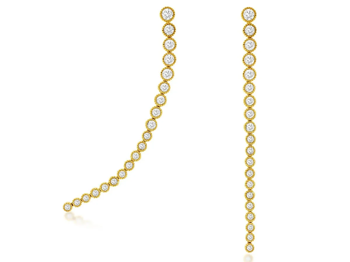 Diamond Bezel Milgrain Style Dangle Earrings