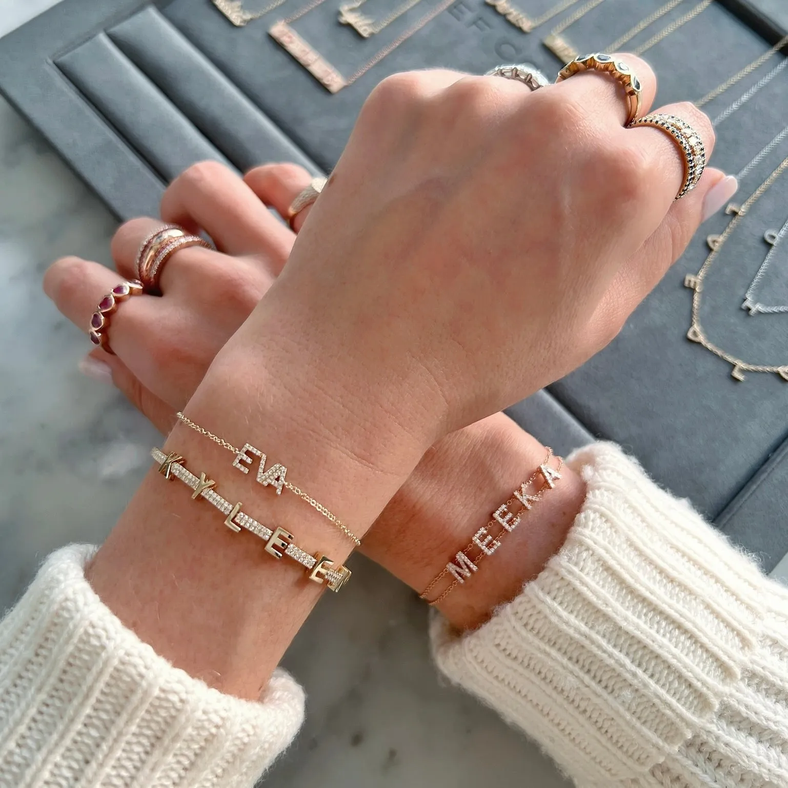 Diamond Block Name Bracelet
