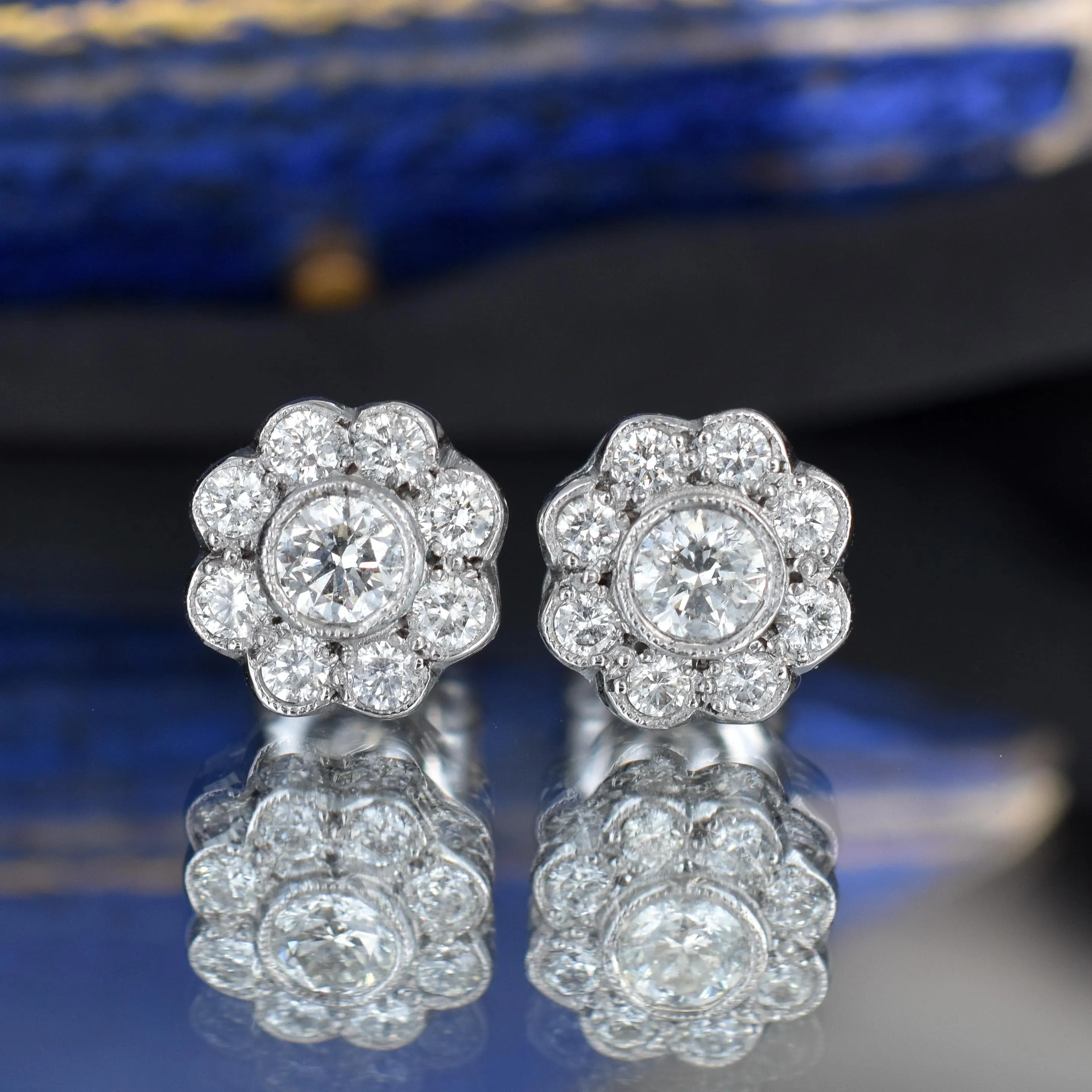 Diamond Daisy 18ct White Gold Flower Cluster Stud Earrings