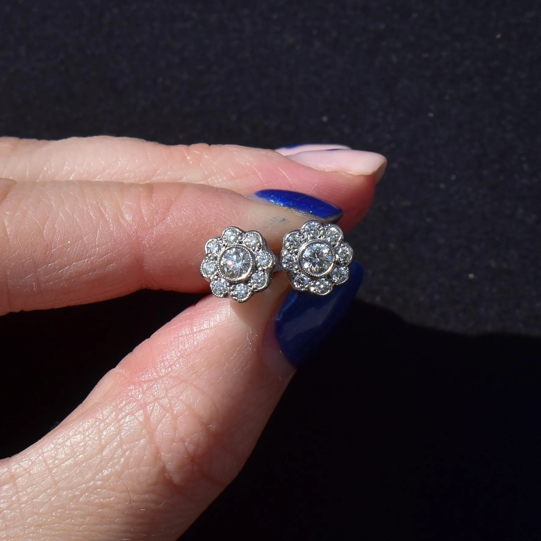 Diamond Daisy 18ct White Gold Flower Cluster Stud Earrings