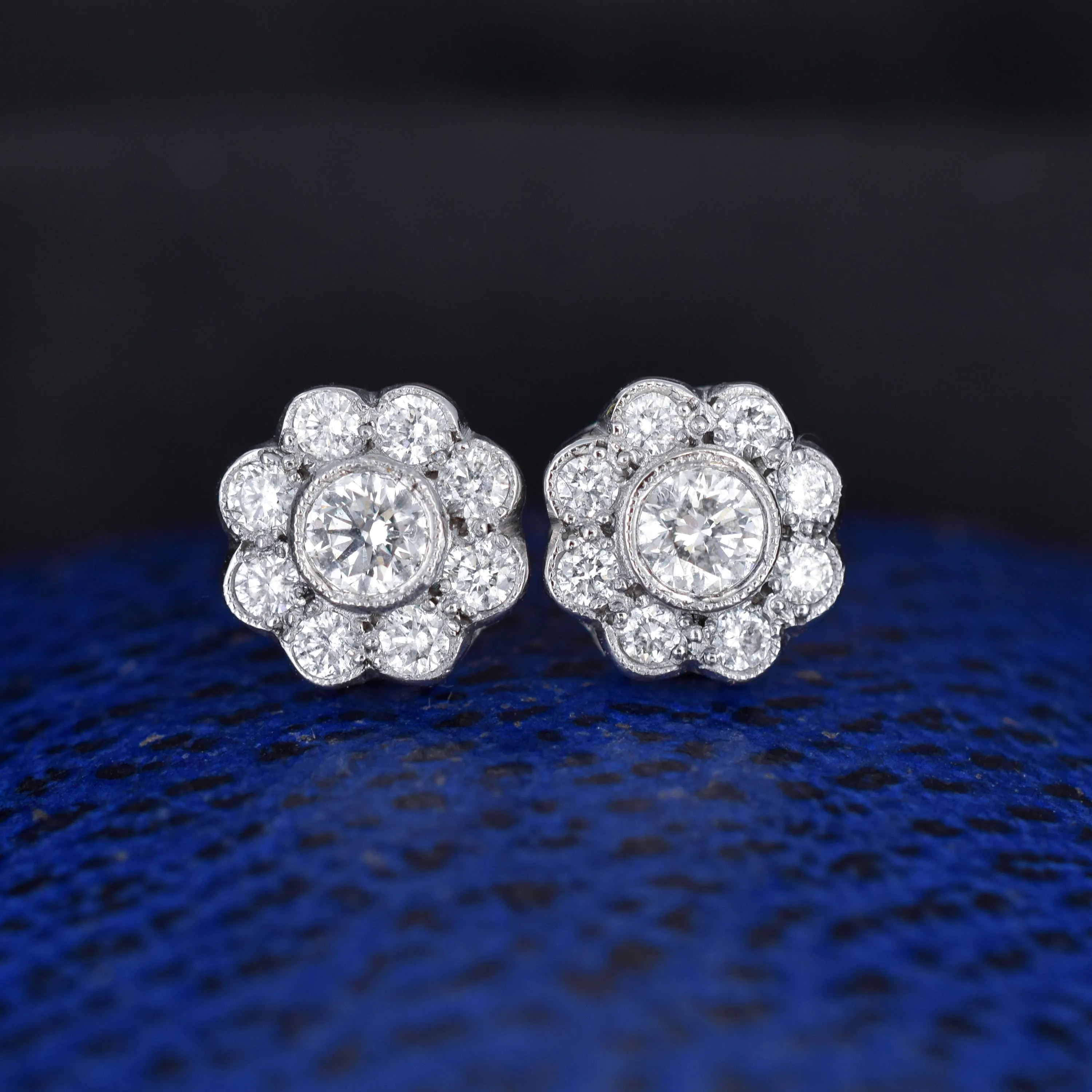 Diamond Daisy 18ct White Gold Flower Cluster Stud Earrings