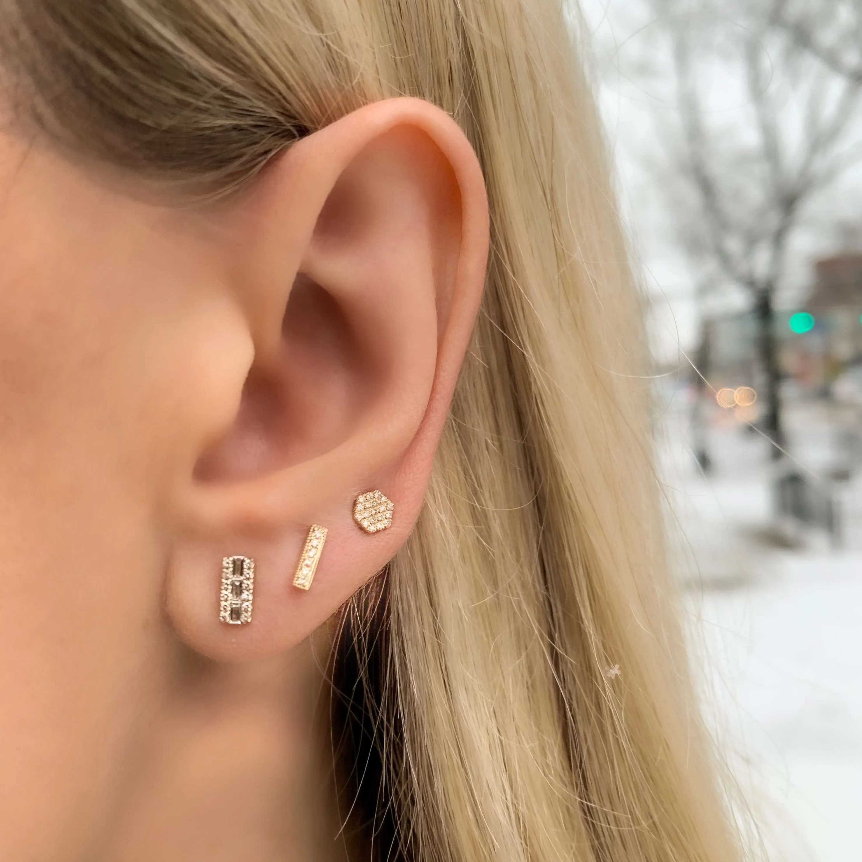 Diamond Gold Bar Stud Earrings