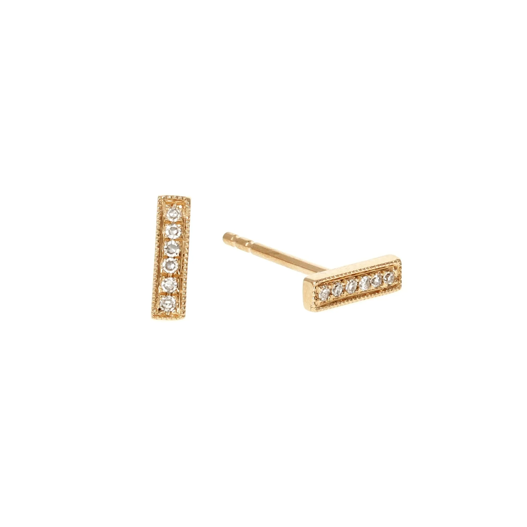 Diamond Gold Bar Stud Earrings