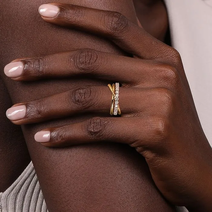 Diamond Rope Cross-Over Band in 14K Two Tone Gold